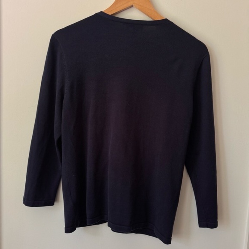 Lauren Ralph Lauren Navy Cardigan L Silk Y2K Preppy Luxury Clean Girl Academia - Picture 7 of 8